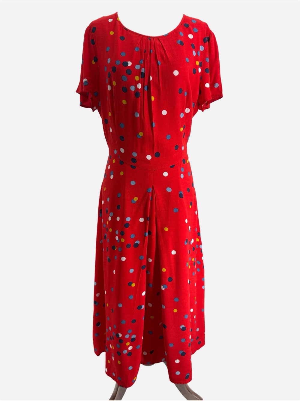 Boden Calissa Polka Dot Midi Dress Red Confetti Print Size 10Long